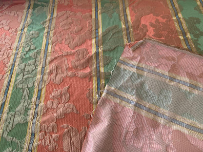 Scalamandre Rigato Vitozzi Green Apricot Peach Floral Stripe MSRP USD204/yd