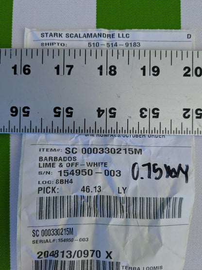 Scalamandre " Barbados Lime &amp; Off White Outdoor Tropical Wide Stripe MSRP USD 138/Y  Old World Weavers"