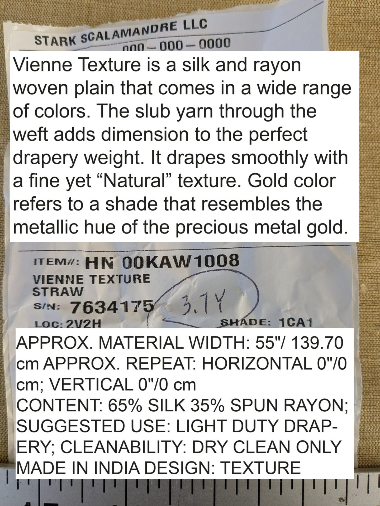 Scalamandre Vienne Texture Straw Beige Silk Solid Texture MSRP USD 276/y