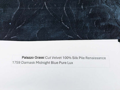 By yard Palazzo Grassi Silk Cut Velvet 100% Silk Pile Renaissance Damask Midnight Blue Pure Lux MSRP USD1000+/Y