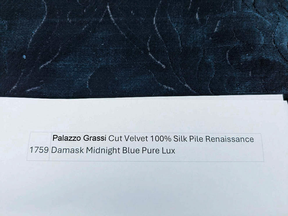 By yard Palazzo Grassi Gaufrage Silk Cut Velvet 100% Silk Pile Renaissance Damask Midnight Blue Pure Lux MSRP USD1000+/Y