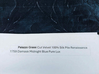 By yard Palazzo Grassi Gaufrage Silk Cut Velvet 100% Silk Pile Renaissance Damask Midnight Blue Pure Lux MSRP USD1000+/Y