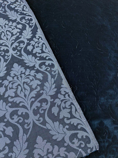 By yard Palazzo Grassi Gaufrage Silk Cut Velvet 100% Silk Pile Renaissance Damask Midnight Blue Pure Lux MSRP USD1000+/Y