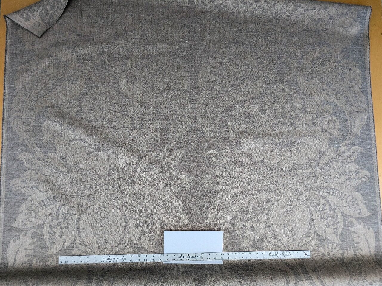 Scalamandre Amelia in "Stone" Pale Grey Natural Oatmeal Beige Renaissance Damask Jacquard Linen Acanthus Artichoke Feather MSRP USD 176/y