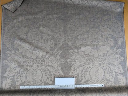 Scalamandre Amelia in "Stone" Pale Grey Natural Oatmeal Beige Renaissance Damask Jacquard Linen Acanthus Artichoke Feather MSRP USD 176/y