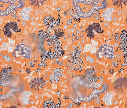by yard Scalamandre Dragon Tableau Persimmon Blue Lampas Chinoiserie Orange MSRP USD 716/y