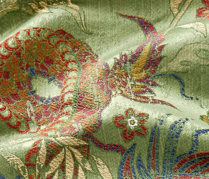 by yard Scalamandre Dragon Tablea Spring Multi Lampas Chinoserie Green MSRP USD 716/y