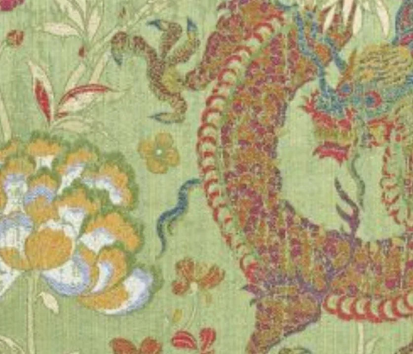by yard Scalamandre Dragon Tablea Spring Multi Lampas Chinoserie Green MSRP USD 716/y