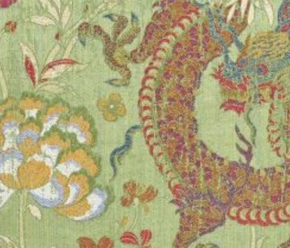by yard Scalamandre Dragon Tablea Spring Multi Lampas Chinoserie Green MSRP USD 716/y
