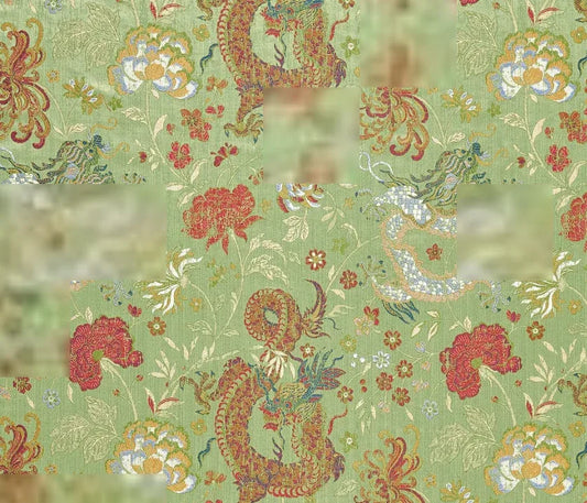 by yard Scalamandre Dragon Tablea Spring Multi Lampas Chinoserie Green MSRP USD 716/y