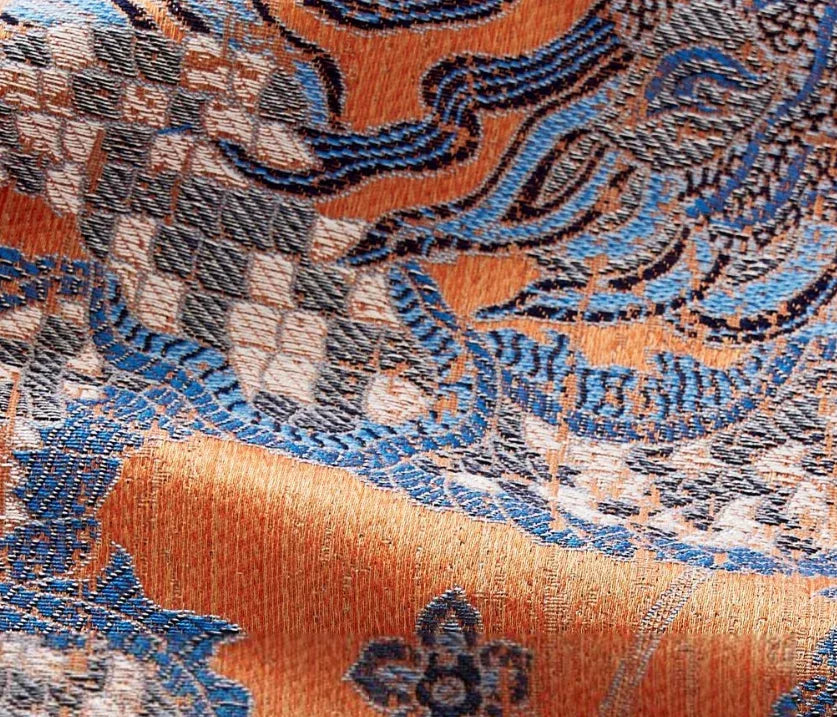 by yard Scalamandre Dragon Tableau Persimmon Blue Lampas Chinoiserie Orange MSRP USD 716/y