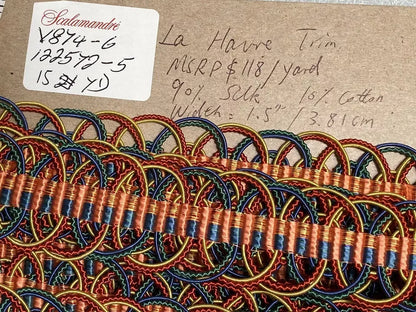 By YD Scalamandre La Havre Silk Trim Pink Blue Emerald Green Gold MSRPUSD128 V874-6