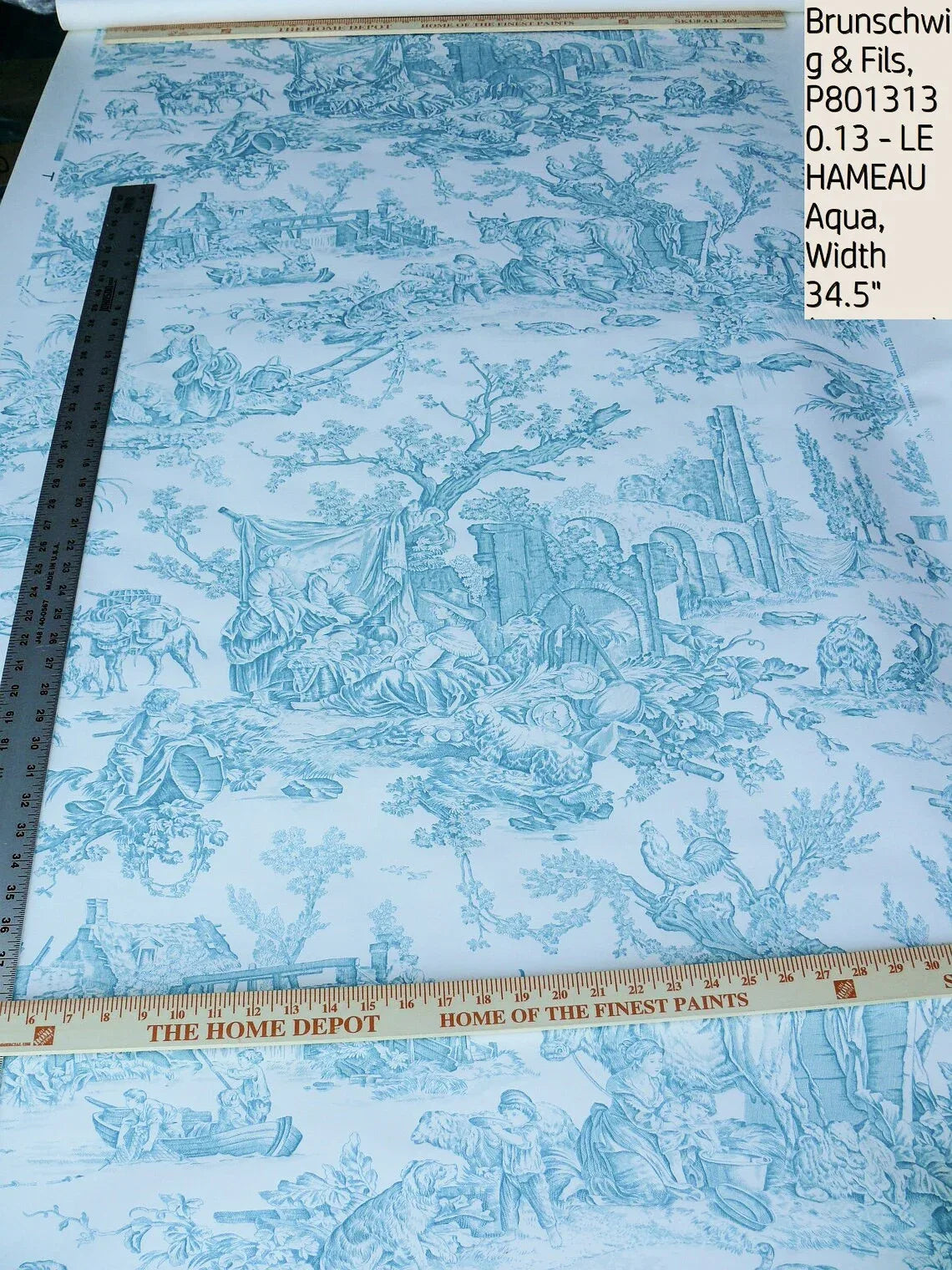 Brunschwig &amp; Fils Le Hameau Toile Aqua Wallpaper MSRP USD 336/Single