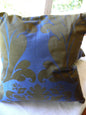 Ann Gish Designer 2 Pillows Damask Navy Blue Olive Gold 15X15" Goose Down MSRP400
