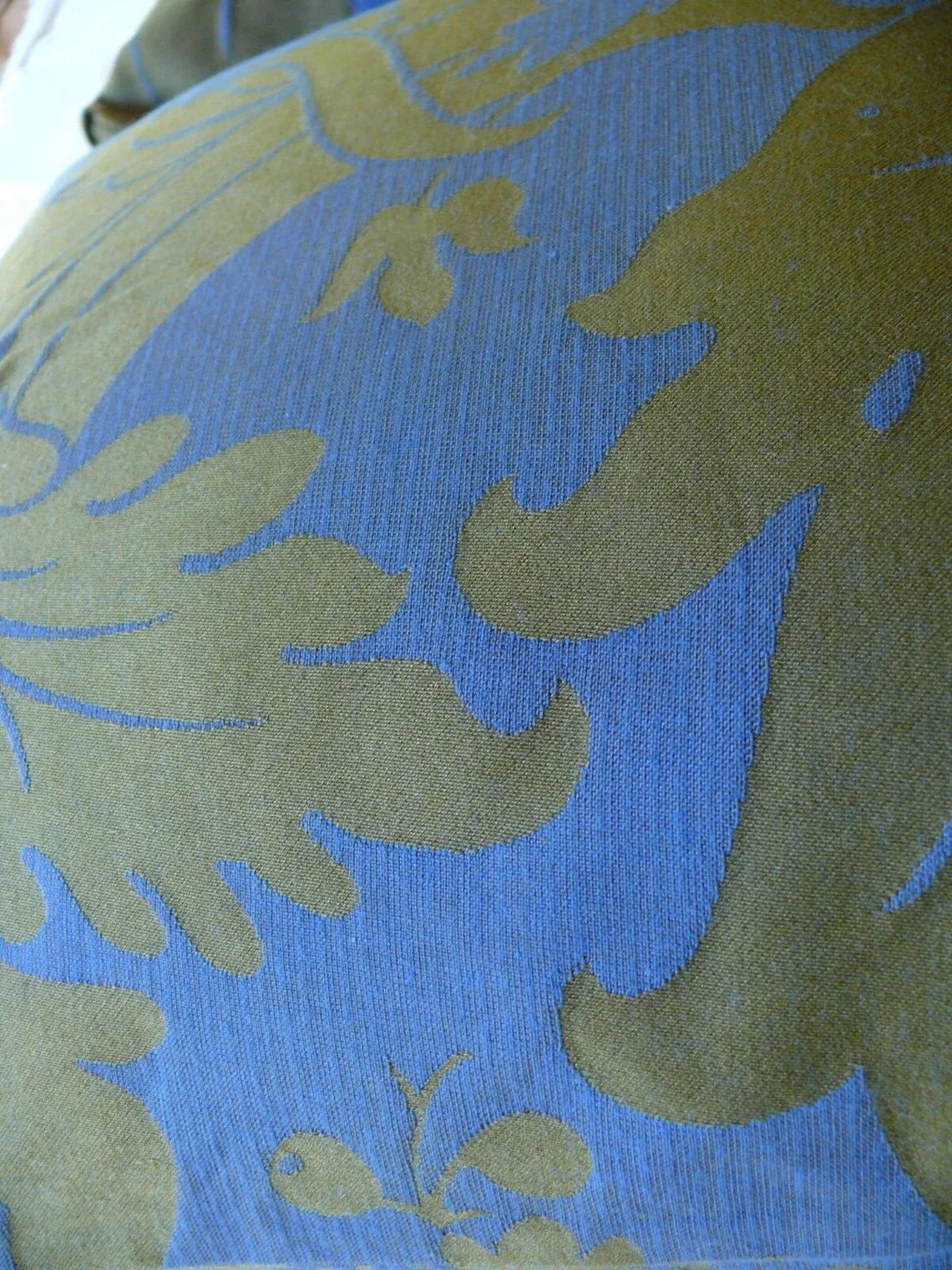 Ann Gish Designer 2 Pillows Damask Navy Blue Olive Gold 15X15" Goose Down MSRP400