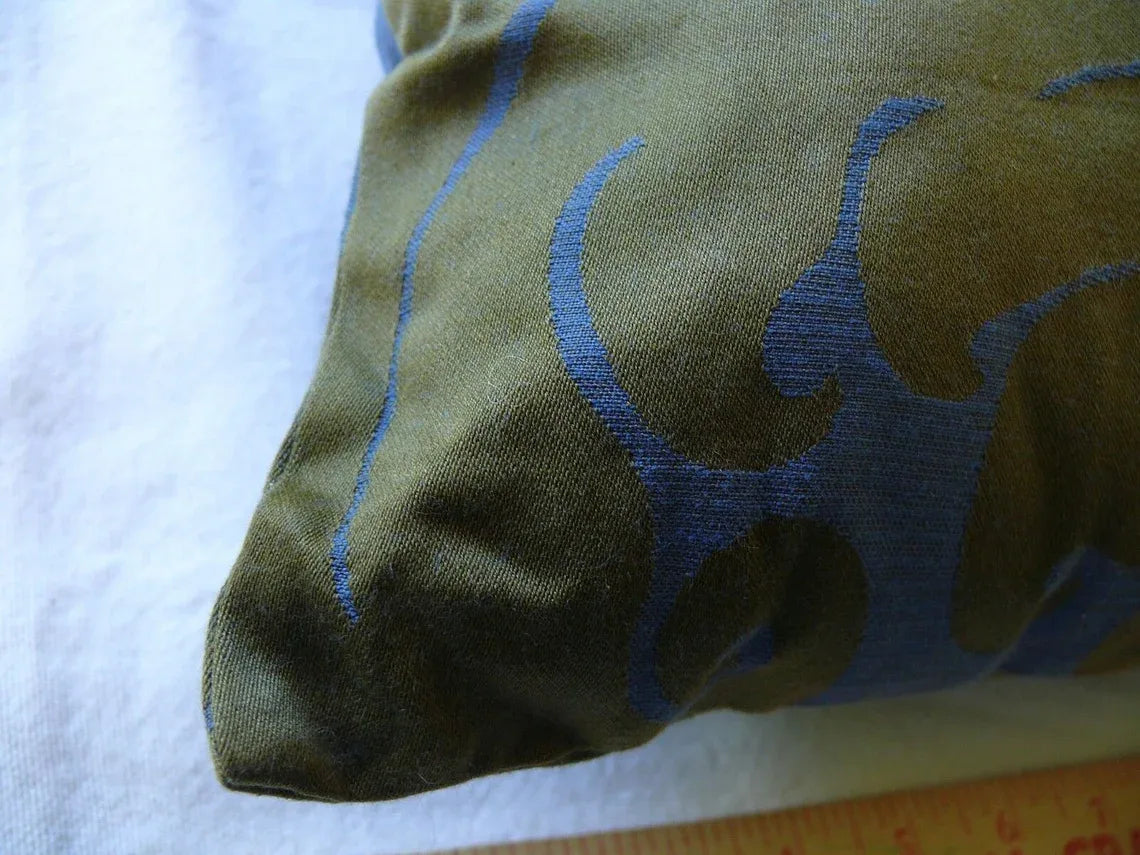 Ann Gish Designer 2 Pillows Damask Navy Blue Olive Gold 15X15" Goose Down MSRP400