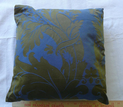 Ann Gish Designer 2 Pillows Damask Navy Blue Olive Gold 15X15" Goose Down MSRP400