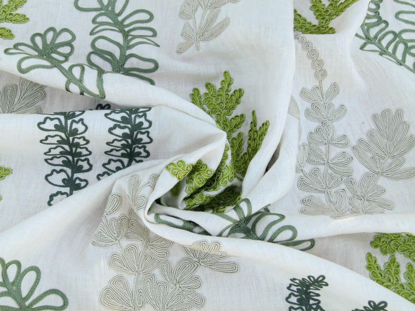 Scalamandre Harbor Green Seaweeds Ocean Plants Coral Reef Embroidery Linen MSRP USD 288