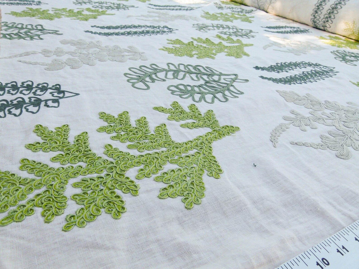 Scalamandre Harbor Green Seaweeds Ocean Plants Coral Reef Embroidery Linen MSRP USD 288