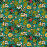 LEE JOFA KRAVET Passiflora Kingfisher Botanical Wildflowers Foliage Velvet Fabric Cyan Blue Multi - Special Order -By The Yard