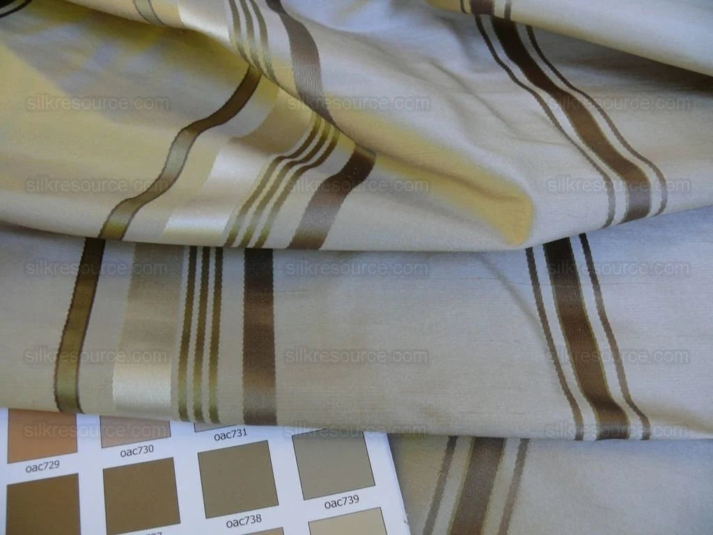 Designer Hiend 100%silk Satin Stripe Taupe Beige Silver MSRP USD 150+/Y