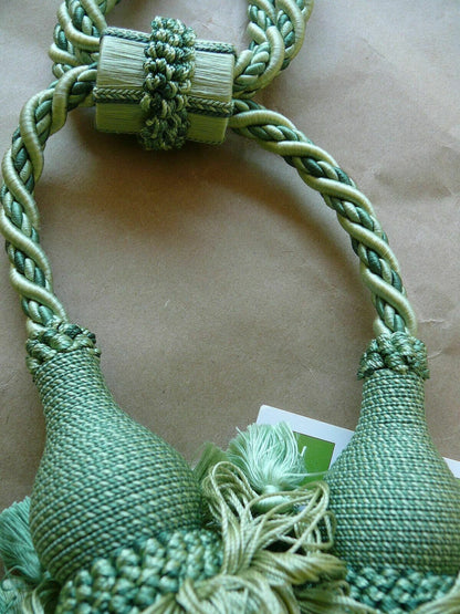 Scalamandre Vichy 100% Silk Double Tie Back Grass Greens Each MSRP USD440/each