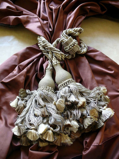 Scalamandre Vichy 100% Silk Double Tie Back "stone" Neutrals Msrp USD339