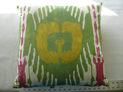 Scalamandre Designer Pillow 18x18" BIG! Ikat Green Pink Yellow