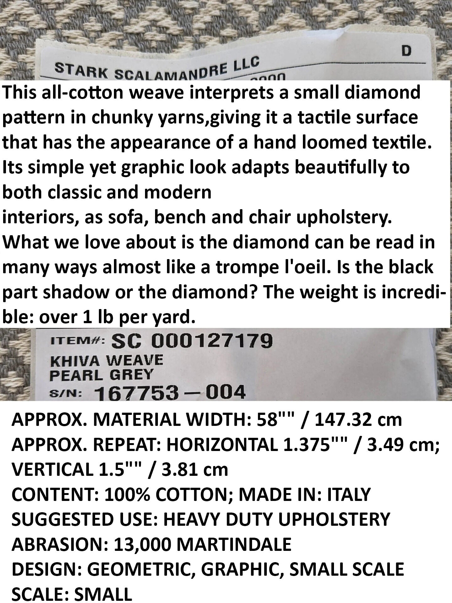 Scalamandre Khiva Weave Pearl Gray White Small Scale Geometric Diamond 100% Cotton MSRP USD180/yd