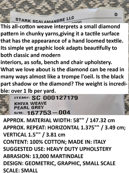 Scalamandre Khiva Weave Pearl Gray White Small Scale Geometric Diamond 100% Cotton MSRP USD180/yd