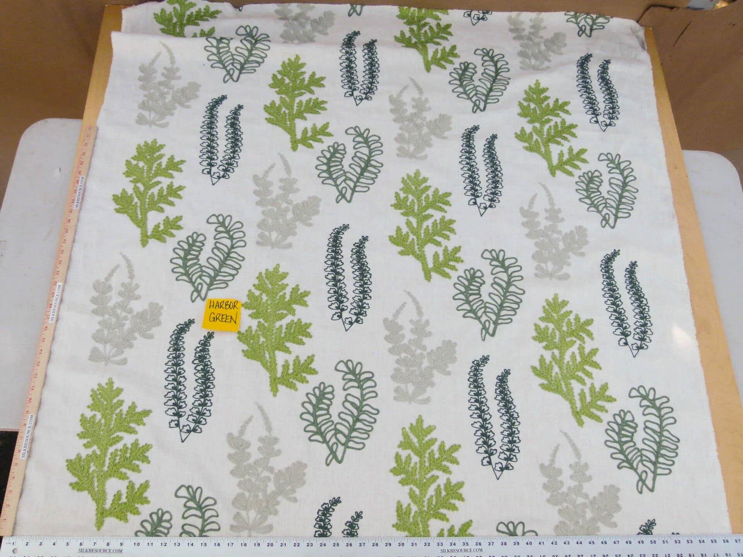 Scalamandre Harbor Green Seaweeds Ocean Plants Coral Reef Embroidery Linen MSRP USD 288