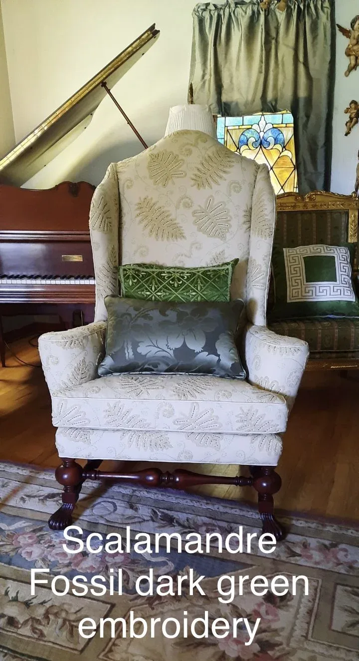 By Yard Scalamandre Fossils-dark Green On Beige Embroidery MSRP USD 372/y