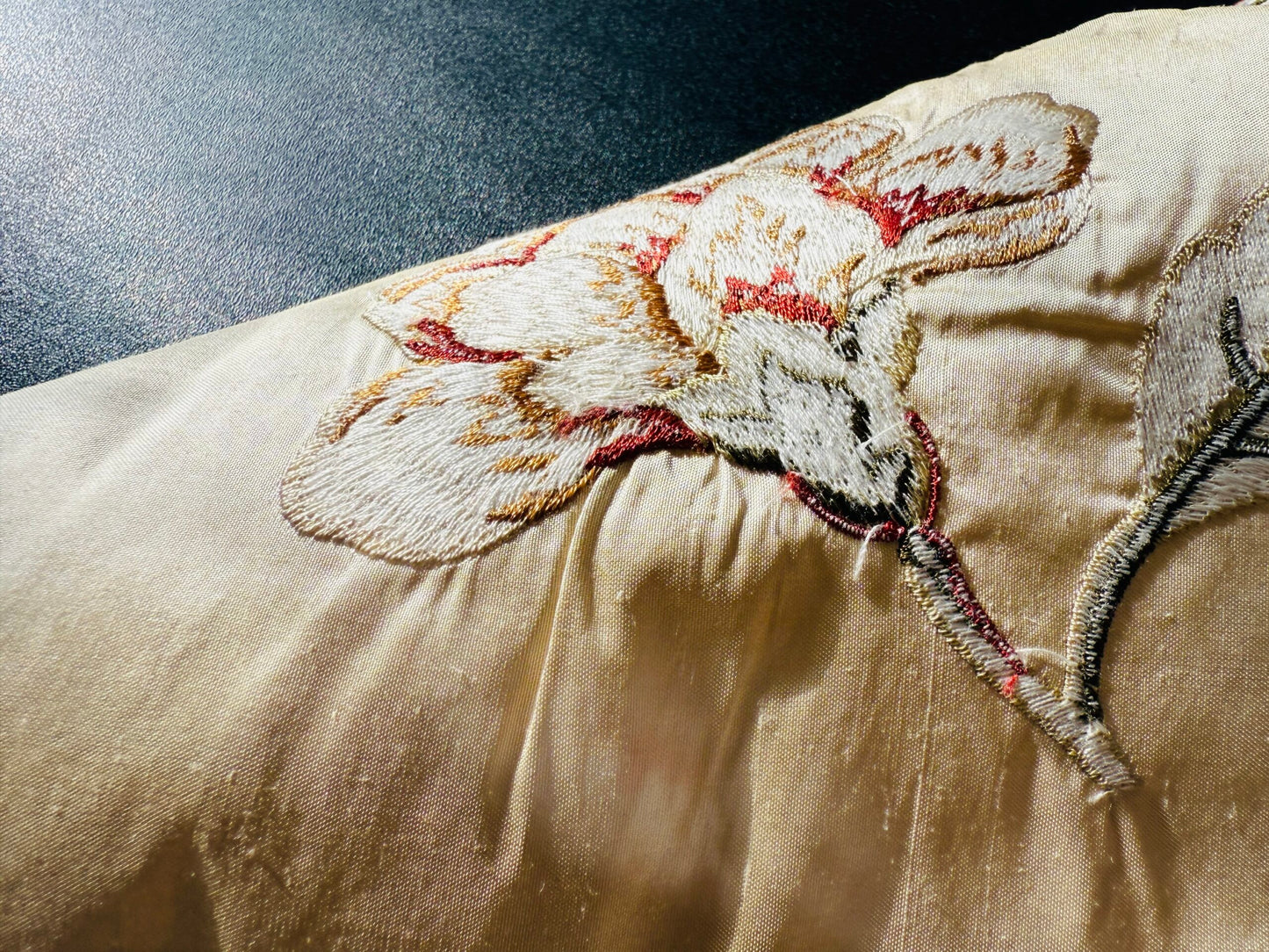 Lee Jofa Danthe Silk Embroidery Chinoisery Bird Flower Tree Peony Pomegranate pink Red Green on Cream MSRP USD 596/y