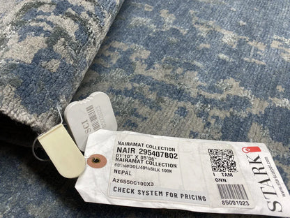 Stark Carpet Silk Rug Nairamat Collection Wool Silk Hand Knotted 1’10” X5’6” Blue Cloud