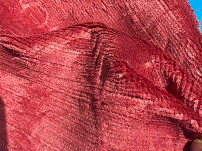 By yard Walled Garden Linen Velvet Gauffrage Rose Peony Lily Tulip Renaissance Embossed Velvet Indian Red MSRP USD 898/Y