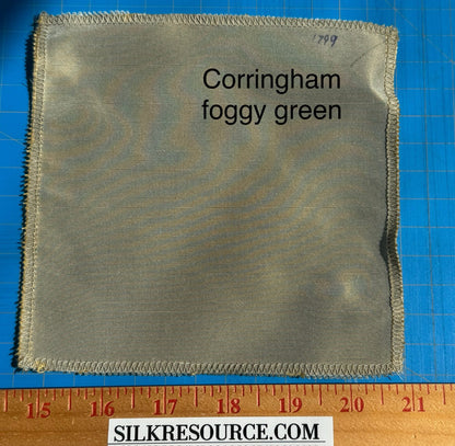 Corringham Foggy Green Thick Crisp Silk Faille High End Fabric - Green - By The Yard