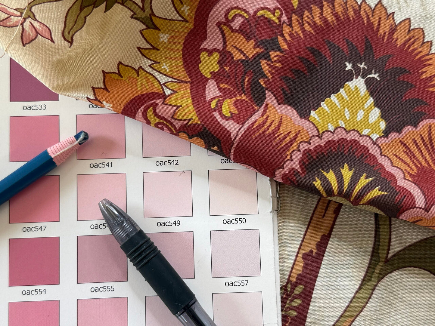 Scalamandre Baradi Blossom On Chablis Pink Jacobean Palampore Tree Of Life Printed Silk Pink Green On Cream White MSRP USD 192/y