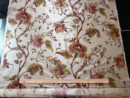 Scalamandre Baradi Blossom On Chablis Pink Jacobean Palampore Tree Of Life Printed Silk Pink Green On Cream White MSRP USD 192/y