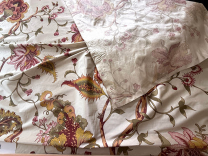 Scalamandre Baradi Blossom On Chablis Pink Jacobean Palampore Tree Of Life Printed Silk Pink Green On Cream White MSRP USD 192/y