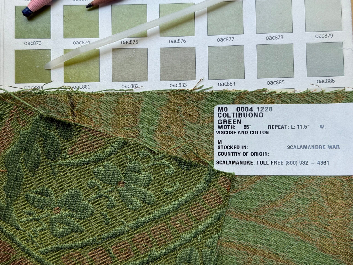 Scalamandre Coltibuono Grey Watkins Green Renaissance Damask Old World Weavers MSRP USD 224/Y