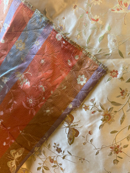 Butterfly Lovers Chinoiserie Garden 100% Silk Lampas Pink Blue Green over Gold Almond MSRP USD424/yard