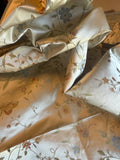 Butterfly Lovers Chinoiserie Garden 100% Silk Lampas Pink Blue Green over Gold Almond MSRP USD424/yard