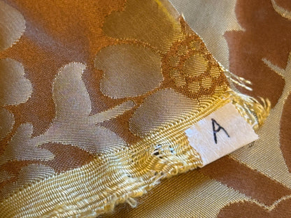 0.3 Yard Scalamandre Nashville Copper &amp; Antique Gold 100% Silk Damask Chinoiserie Peony Flower Basket Circa 1830