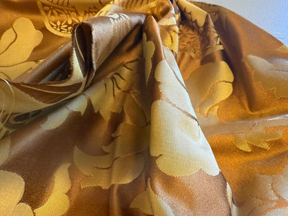 0.3 Yard Scalamandre Nashville Copper &amp; Antique Gold 100% Silk Damask Chinoiserie Peony Flower Basket Circa 1830