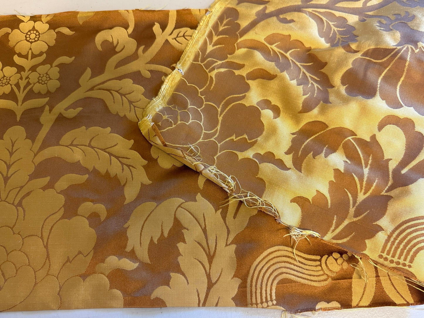 0.3 Yard Scalamandre Nashville Copper &amp; Antique Gold 100% Silk Damask Chinoiserie Peony Flower Basket Circa 1830