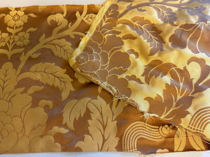 0.3 Yard Scalamandre Nashville Copper &amp; Antique Gold 100% Silk Damask Chinoiserie Peony Flower Basket Circa 1830