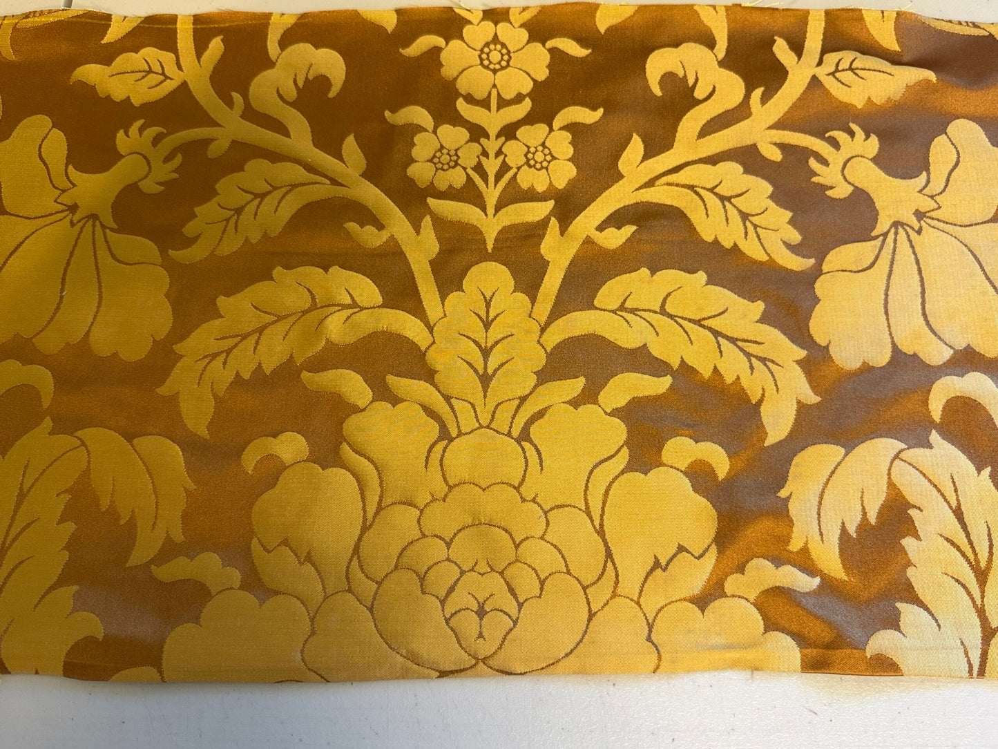 0.3 Yard Scalamandre Nashville Copper &amp; Antique Gold 100% Silk Damask Chinoiserie Peony Flower Basket Circa 1830