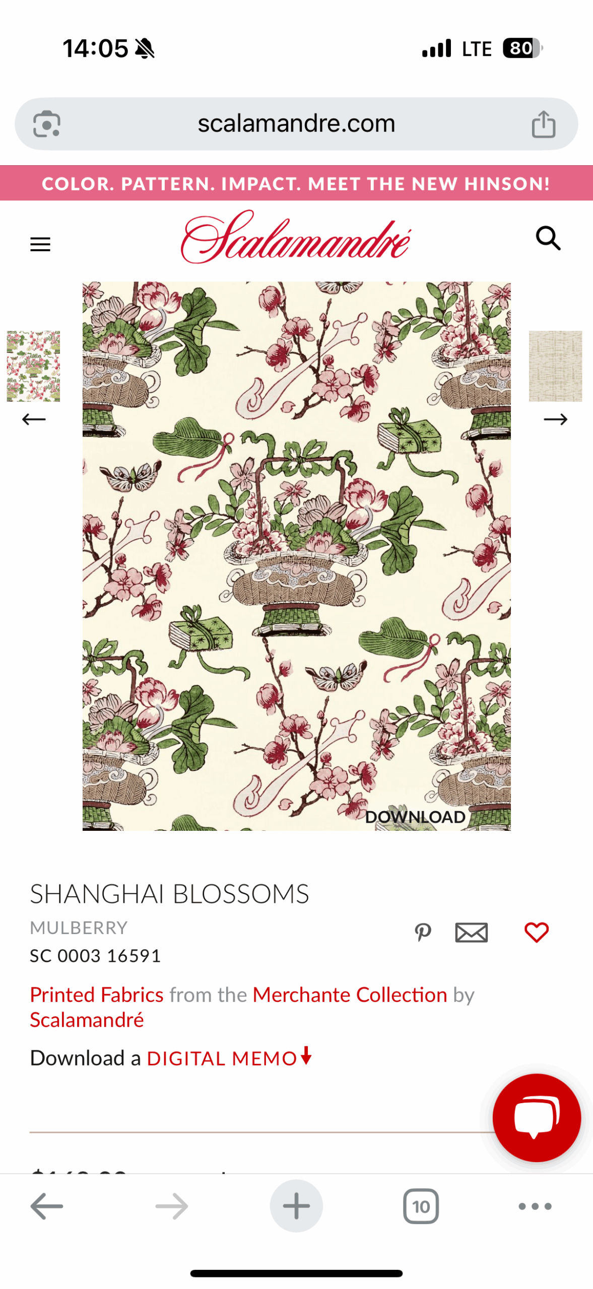 Special Order Scalamandre Shanghai blossom mulberry linen Cotton MSRP USD 336/y