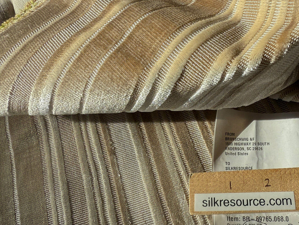 Brunschwig & Fils Lavinia Silk Velvet Cut Velvet Stripe Beige Cream White Tan Birch Very Heavy MSRP USD 436/Yard