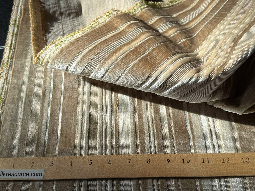 Brunschwig & Fils Lavinia Silk Velvet Cut Velvet Stripe Beige Cream White Tan Birch Very Heavy MSRP USD 436/Yard